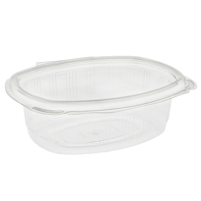 Choice 24 oz. Clear RPET Tall Hinged Deli Container with Domed Lid