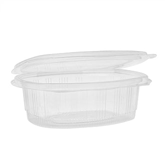 Choice 12 oz. Clear RPET Tall Hinged Deli Container with Domed Lid