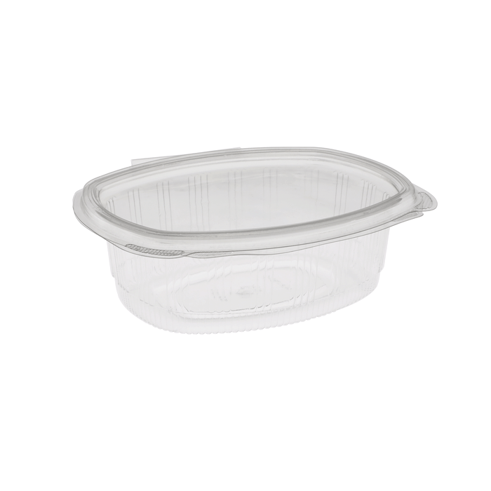 Choice 32 oz. Clear RPET Tall Hinged Deli Container with Domed Lid