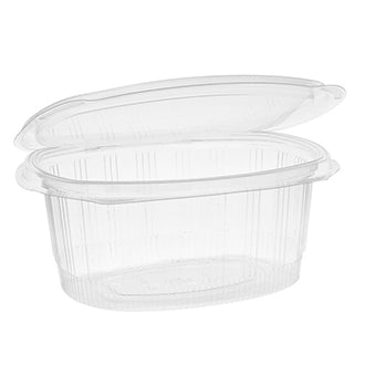 Choice 12 oz. Clear RPET Tall Hinged Deli Container with Domed Lid - 50/Pack