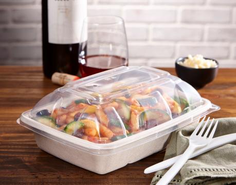 Pulp Tek Square Clear Plastic Dome Lid - Fits 3 Compartment Bagasse Salad  Plate - 100 count box