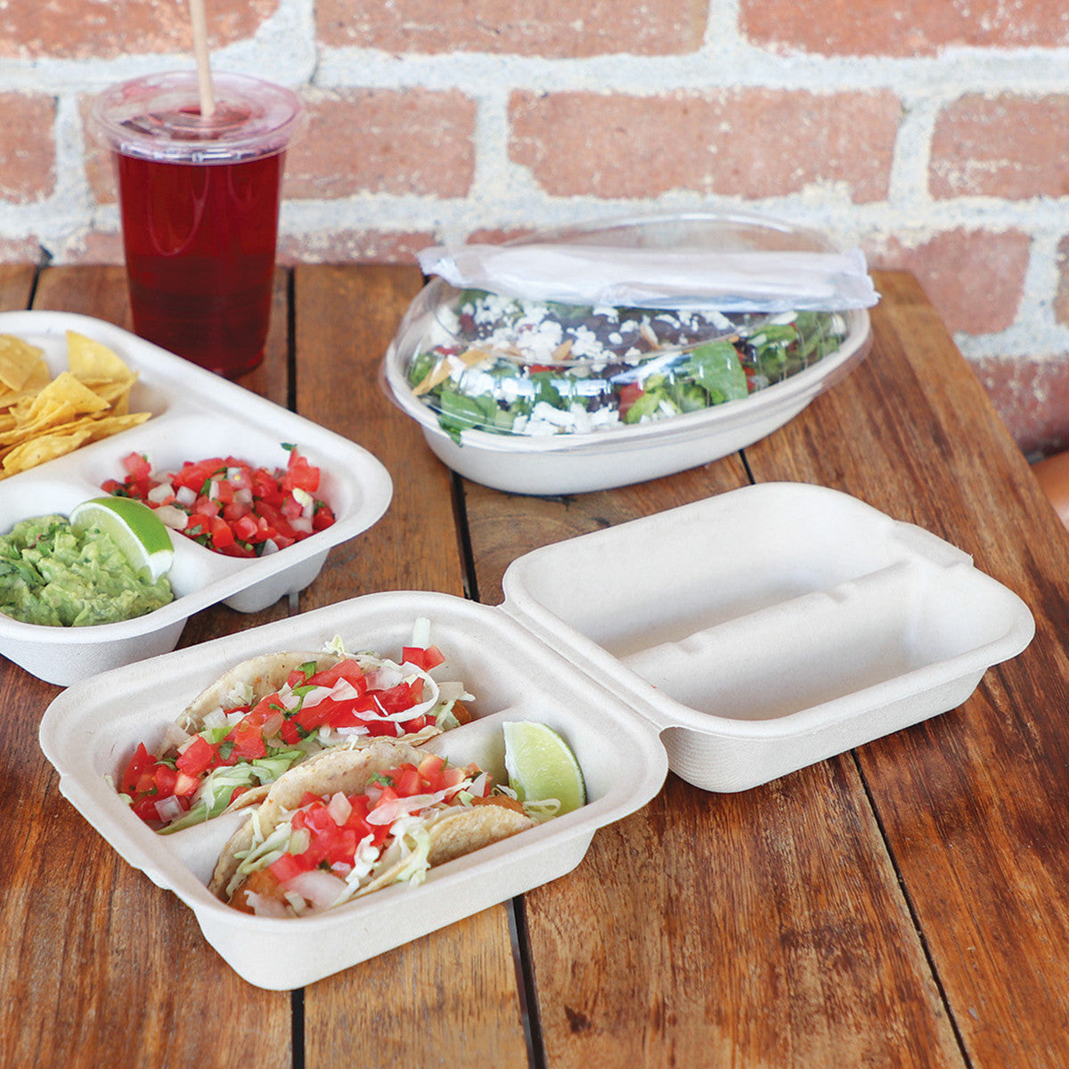 2-Compartment Taco Container Compostable Clamshell Eco-Takeout Box