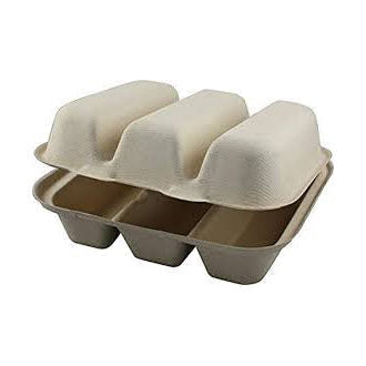 2-Compartment Taco Container Compostable Clamshell - Biodegradable Hot Dog  Container, Unbleached, Two Sectional Takeout Box