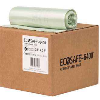 EcoSafe-6400 Compostable Compost Bags, 0.85 mil, 13-Gallon, Green, Box Of 45