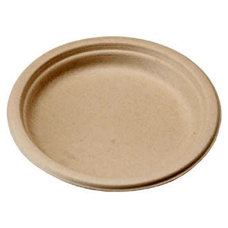 Compostable Round 1-Compartment Sugarcane Plates, 9 - Brown