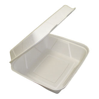 8 x 8 x 3 Sugarcane Bagasse 3 Compartment Clamshell Container