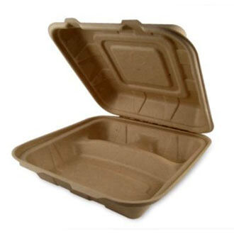 100% Compostable Clamshell Take Out Food Containers [8X8 3