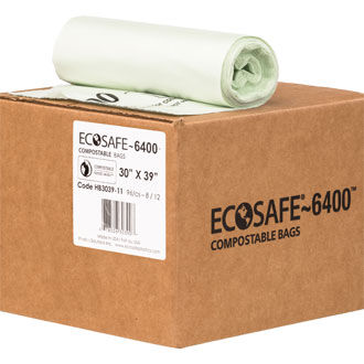 Compostable Trash Bags,64Gal,.85mil,48x60,30/BX,Green, Sold as 1 Box