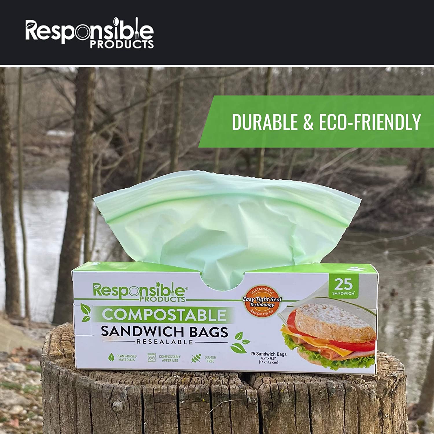 Medium Sandwich Resealable Zip Compostable Food Storage Bags (6.7 x 6 -  Responsible Products