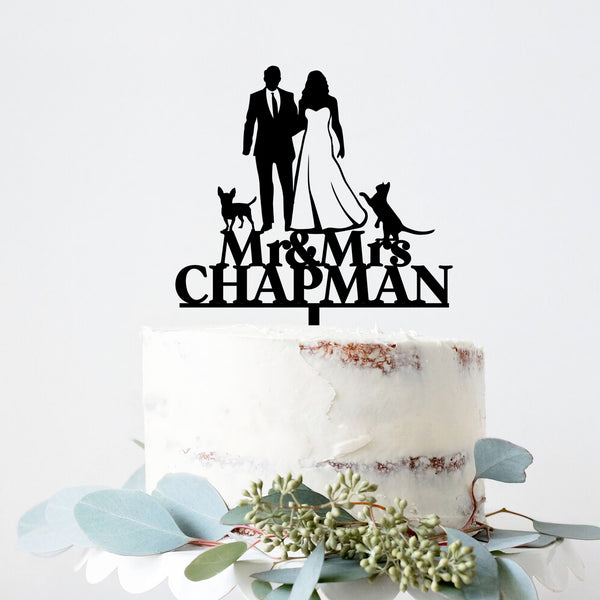 mr and mrs dog cake topper