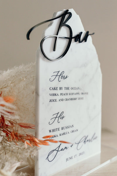 marble wedding menu sign