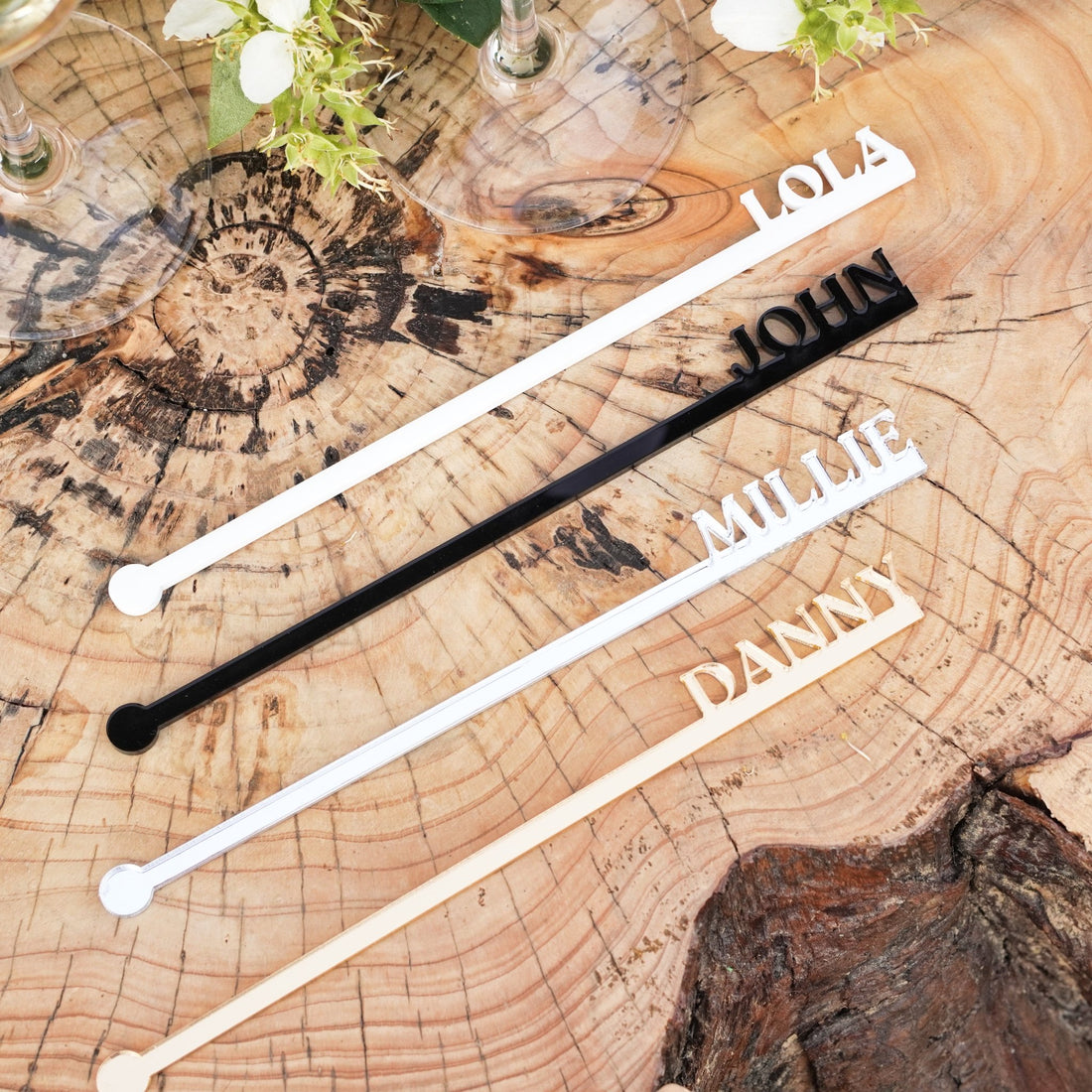 Personalised Drink Stirrer Place Names in Gold Silver Black by