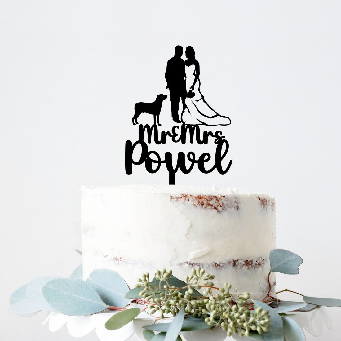 Bride and Groom Cake Topper with Dog by Inketch – inketch