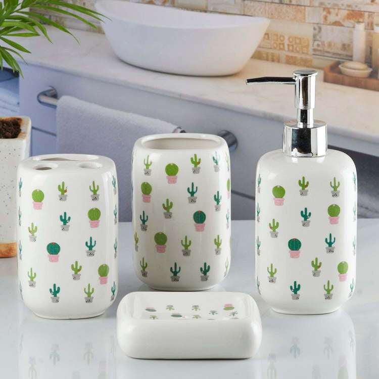 Cactus Bath Set White - 4pcs - Home Hatch