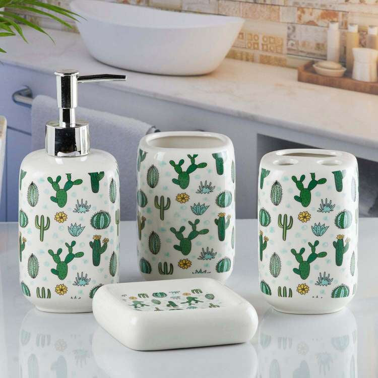 Cactus Bath Set White - 4pcs - Home Hatch