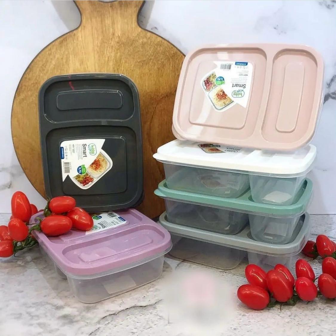 Two Comparted Fridge Storage Box With Lid