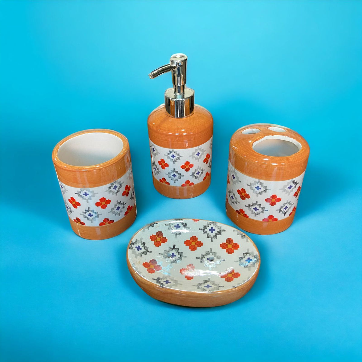 Orange Print Designed Bath Set - 4pcs