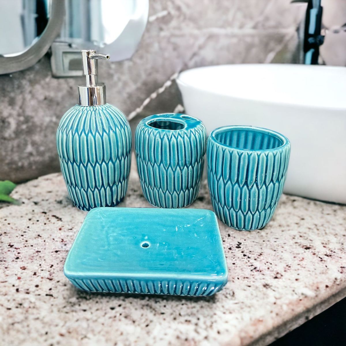Ceramic Scales Design Blue Bath Set - 4pcs