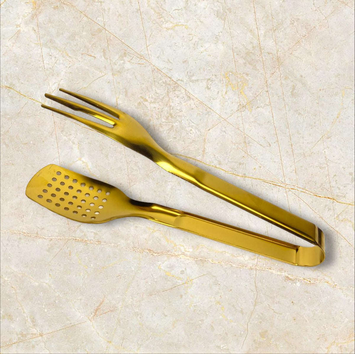 Gold Spork Steel Food Serving Tong