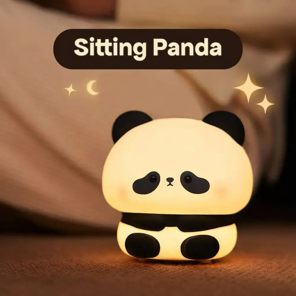 Cute Sitting Panda Silicone LED Night Light | USB Rechargeable Touch Control Lamp