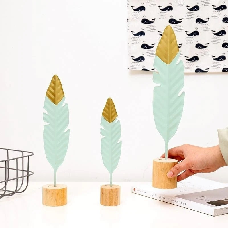 Nordic Turquoise Feather Leaf Desktop Ornament | Home Décor