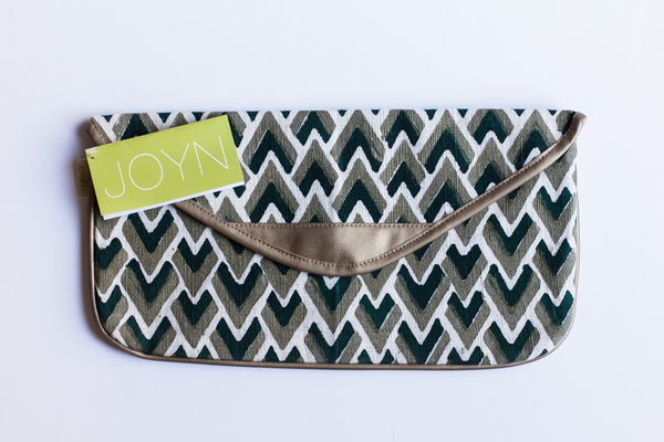 JOYN Oversized Envelope Clutch - Emerald/Gold Ikat Broken Chevron