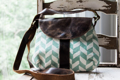 JOYN Leather Satchel - Mint Herringbone