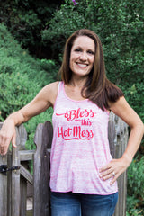 Bless This Hot Mess tank - heathered RED