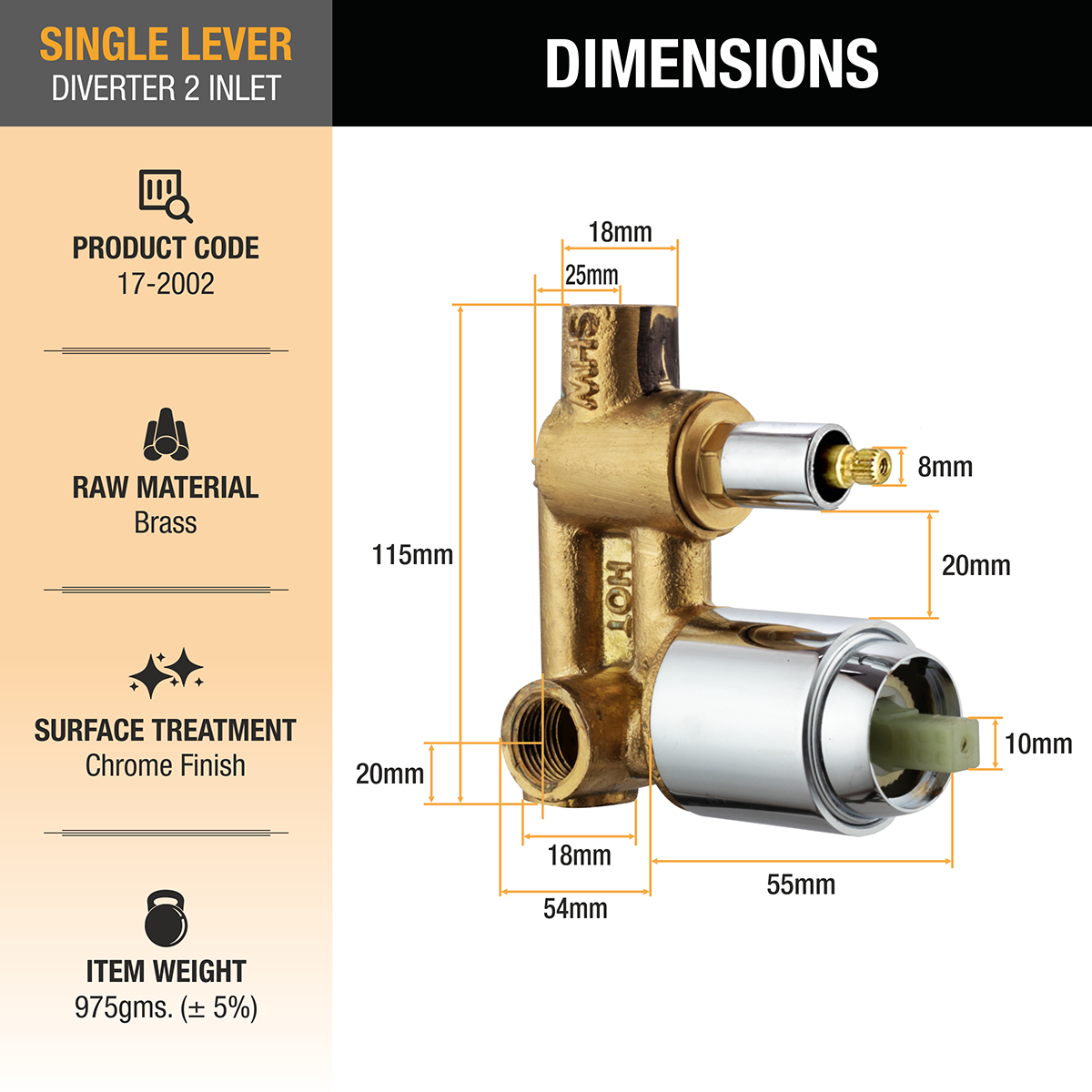 Single Lever 2-inlet Diverter (Body Only) dimensions and size