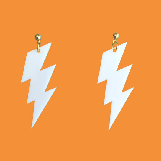 White Lightning Bolt Clip-On Earrings