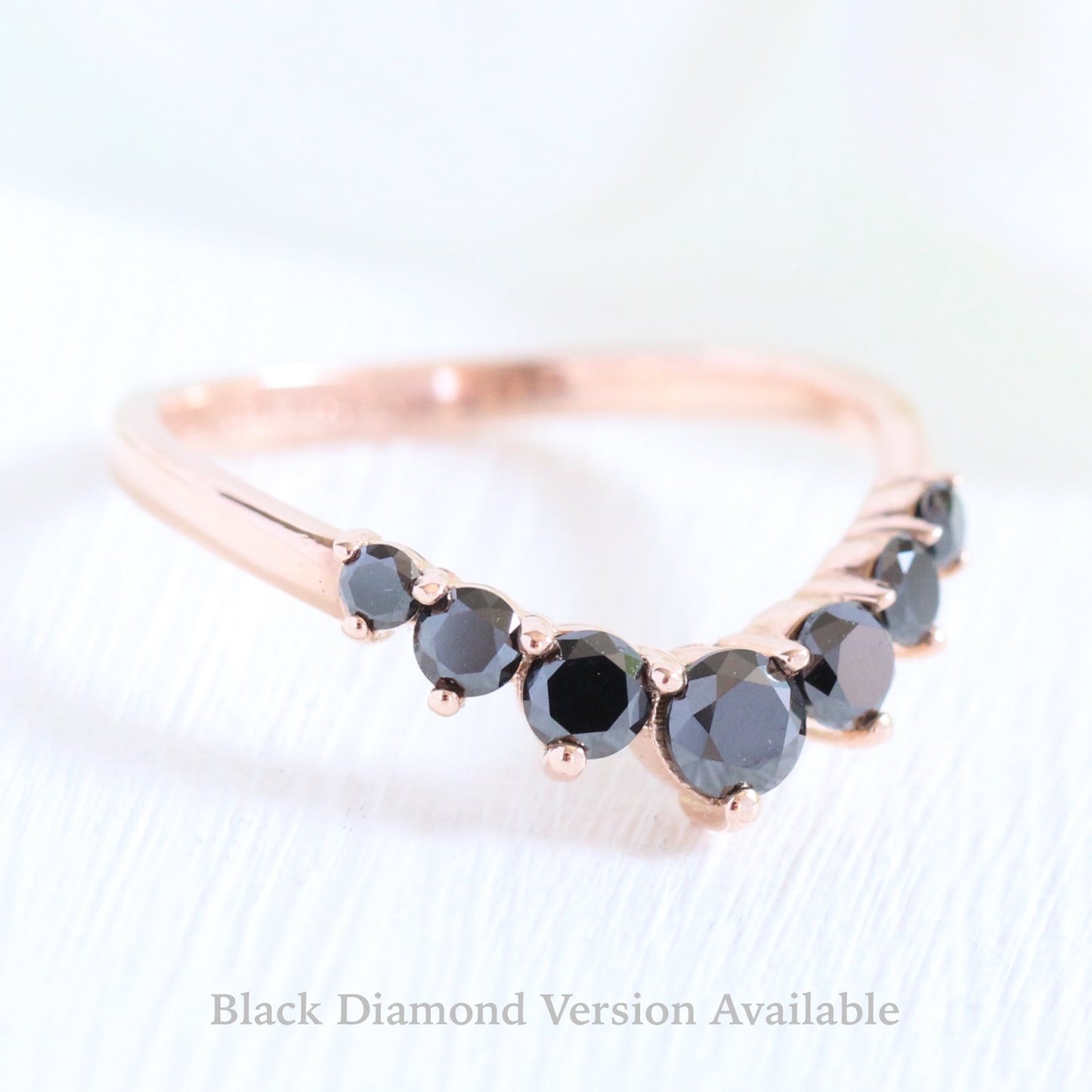 Large 7 Ombre Blue Sapphire Ring in Rose Gold Curved U Shaped Band
