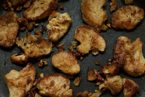 Pieces of fried lion's mane mushrooms.