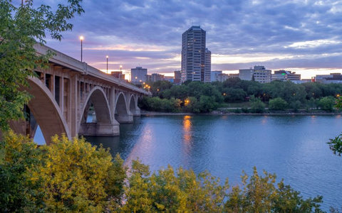 The skyline of Saskatoon, SK.