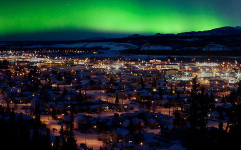 The northern lights over downtown Whitehorse, Yukon.