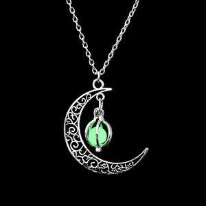 FAMSHIN Luminous Moon Pendant Necklace with Natural Glowing Stone - EMNLighting