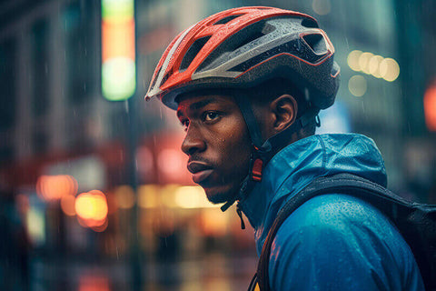 A man wearing a bicycle helmet