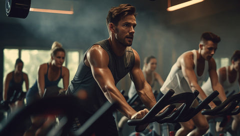 A cyclist performing base training cycling on a stationary bike