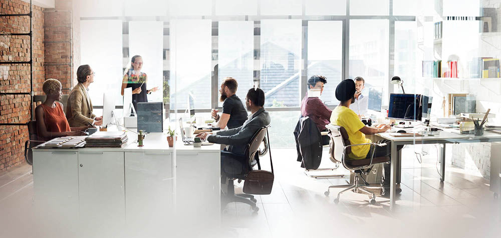 Diverse group of workers in office environment