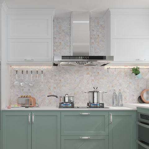 mother of pearl tile stick on kitchen