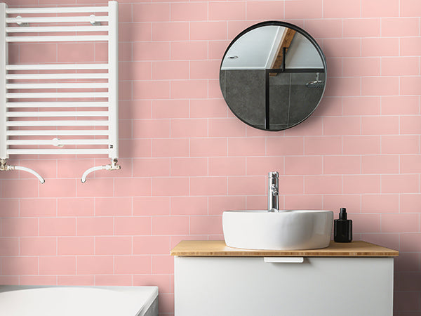 Nude pink peel and stick backsplash tile for bathroom