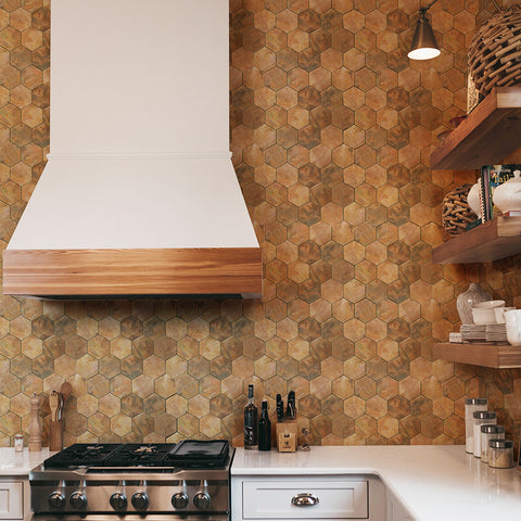 Hexagon Peel and Stick Copper Backsplash Tile