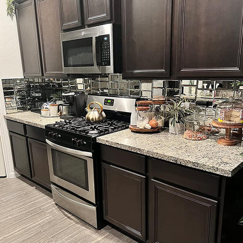 silver glass tile stick on kitchen