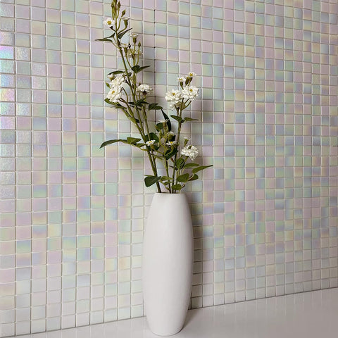 white rainbow glass tile for wall decor