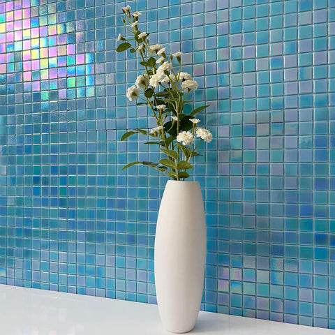 blue rainbow glass tile stick on wall