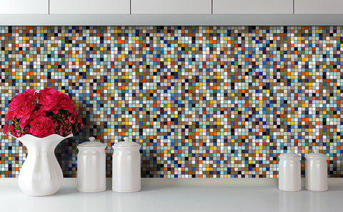 Colorful glass tile stick on kitchen