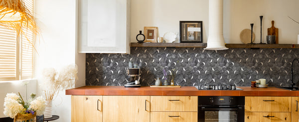 hexagon tiles stick on kitchen backsplash