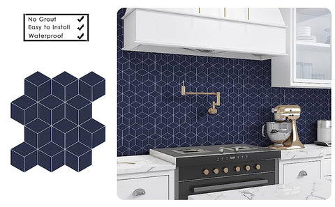 blue peel and stick hexagon tile for kitchen