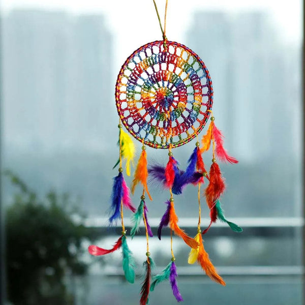 Dreamcatcher with Beads and Multi color Feathers Hanging