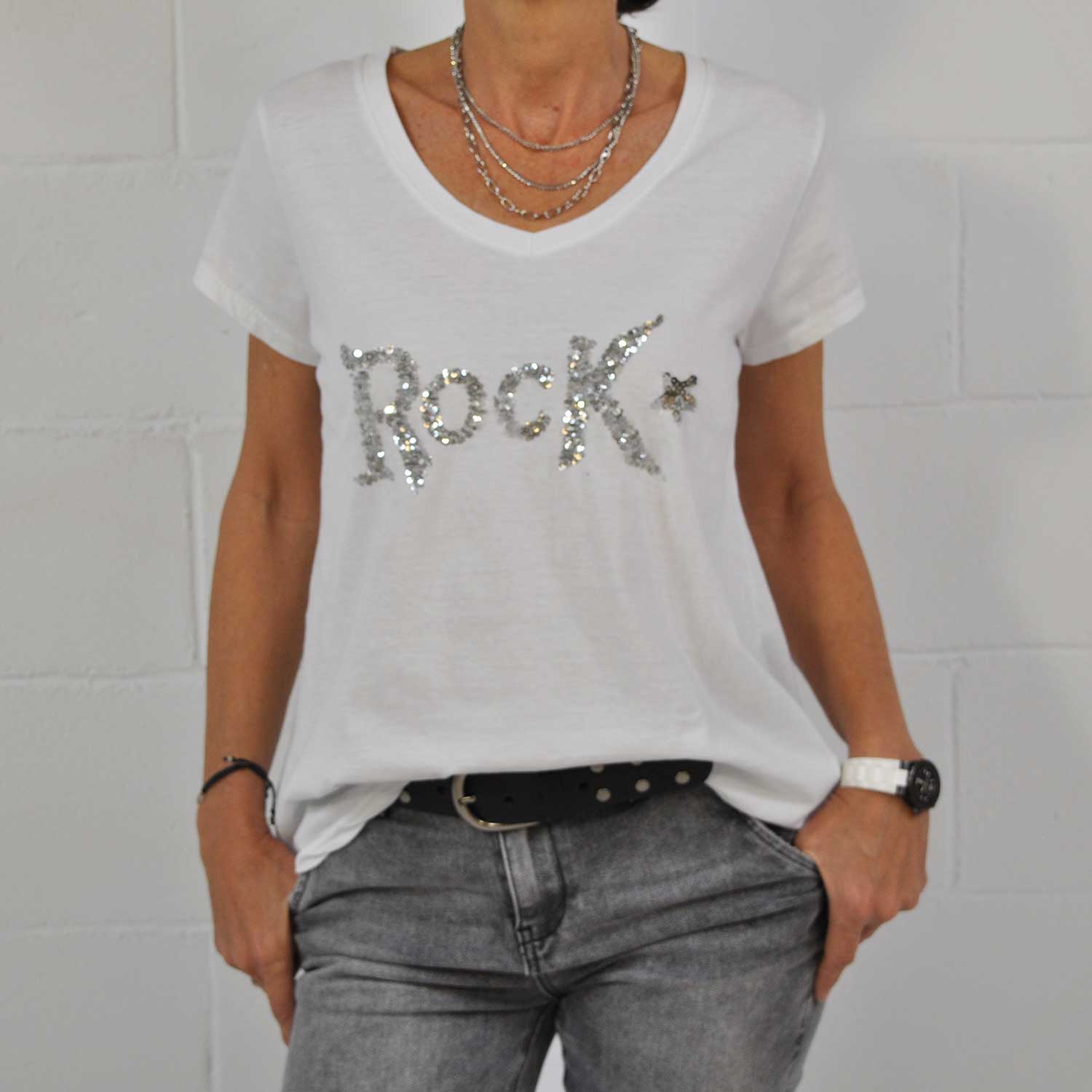 Leer Ritual Derrotado Camiseta rock lentejuelas blanca – The Amisy Company