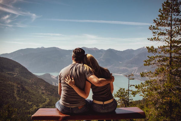 Couple enjoying a view and talking